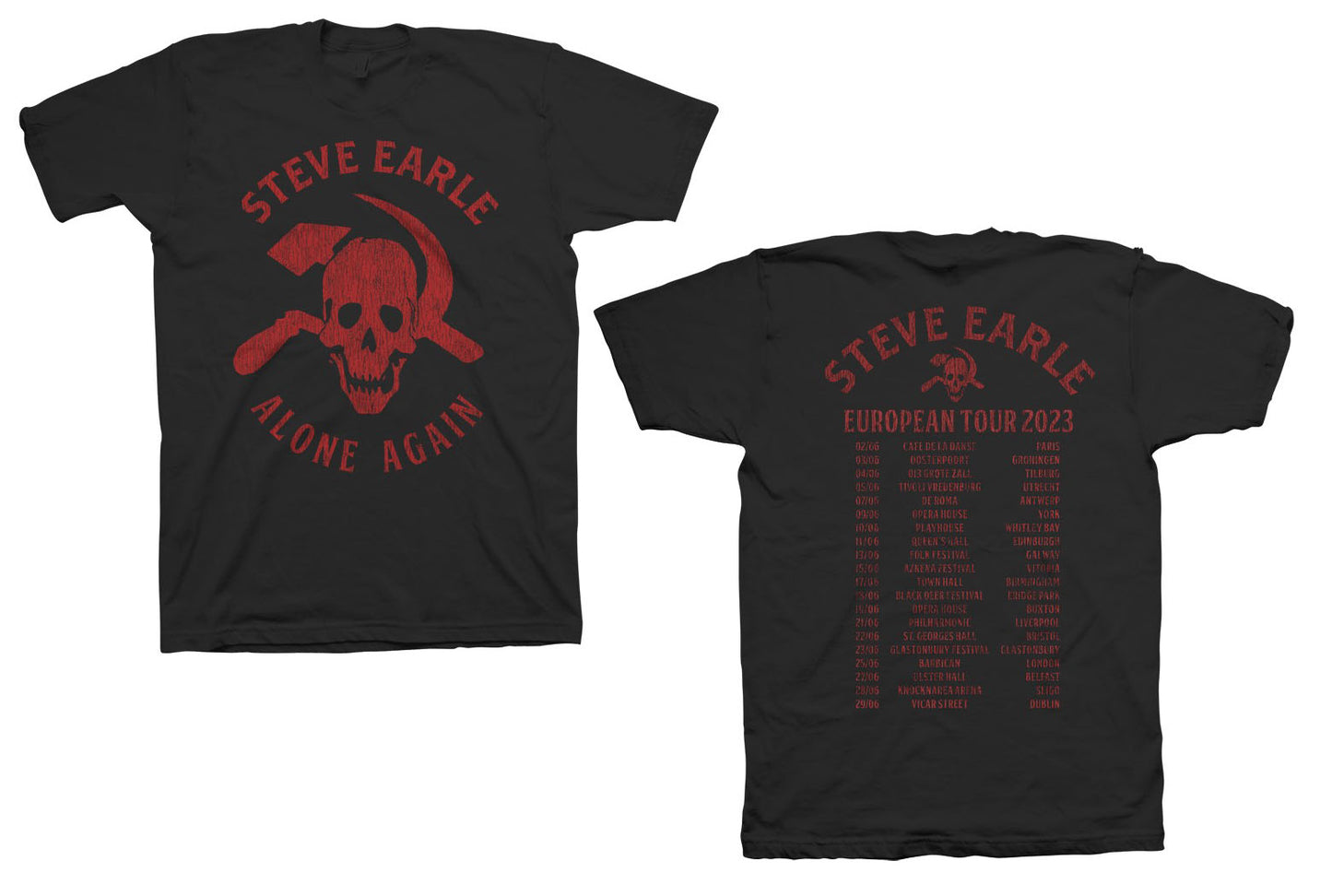 Steve Earle Alone Again 2023 European Tour Tee