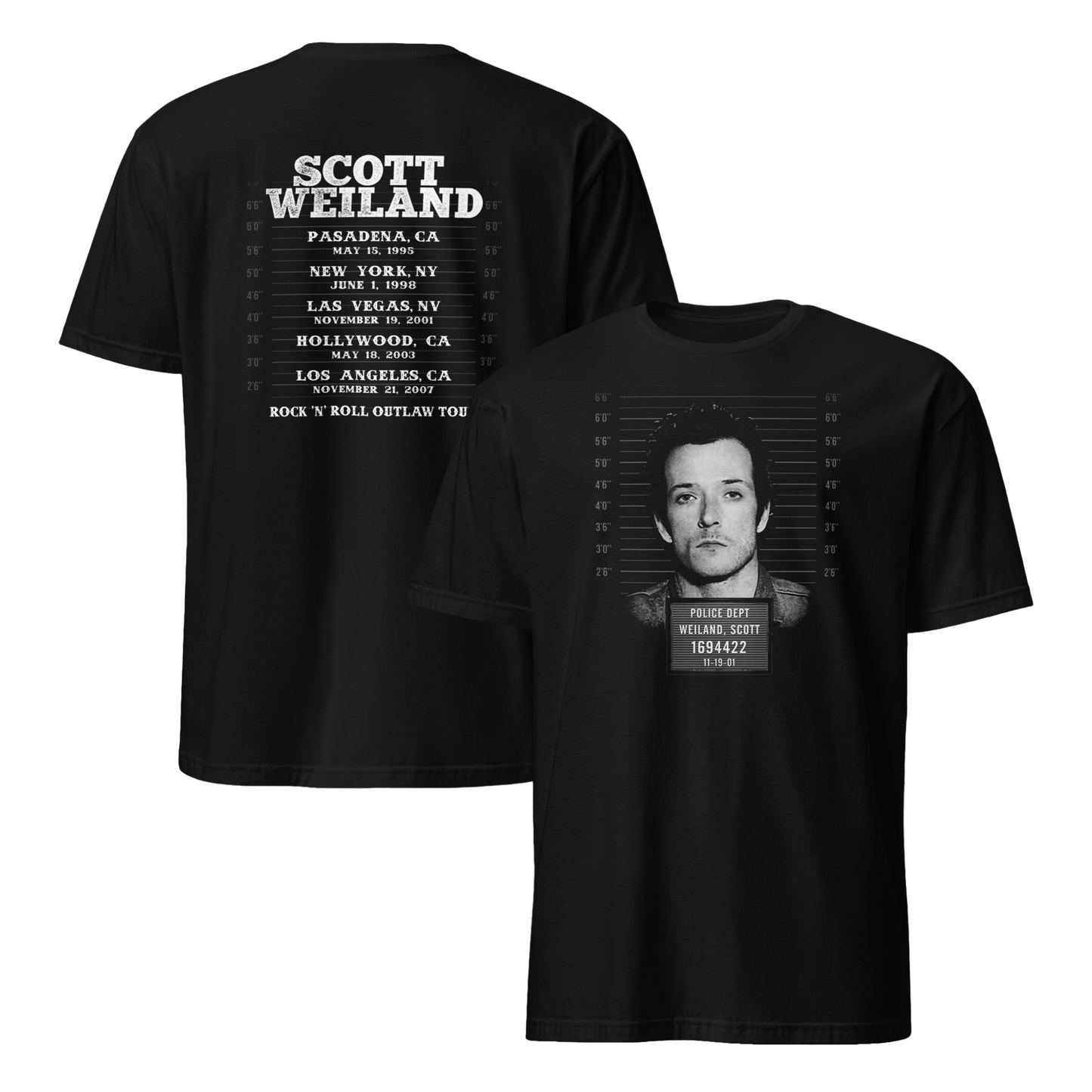 Scott Weiland “Rock ’n’ Roll Outlaw” Mugshot Vintage T-Shirt **NEW**
