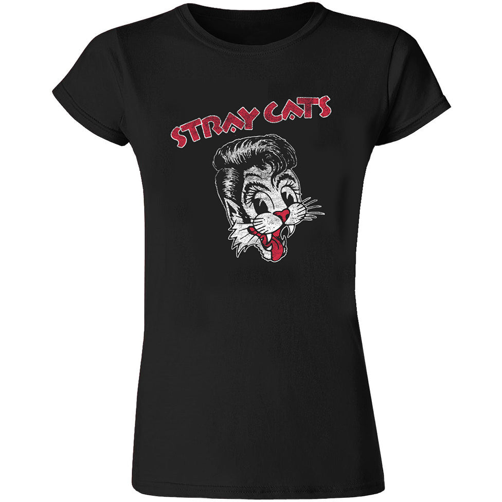 Stray Cats - Ladies Distressed Cat Head Logo Tour 2018 Tee